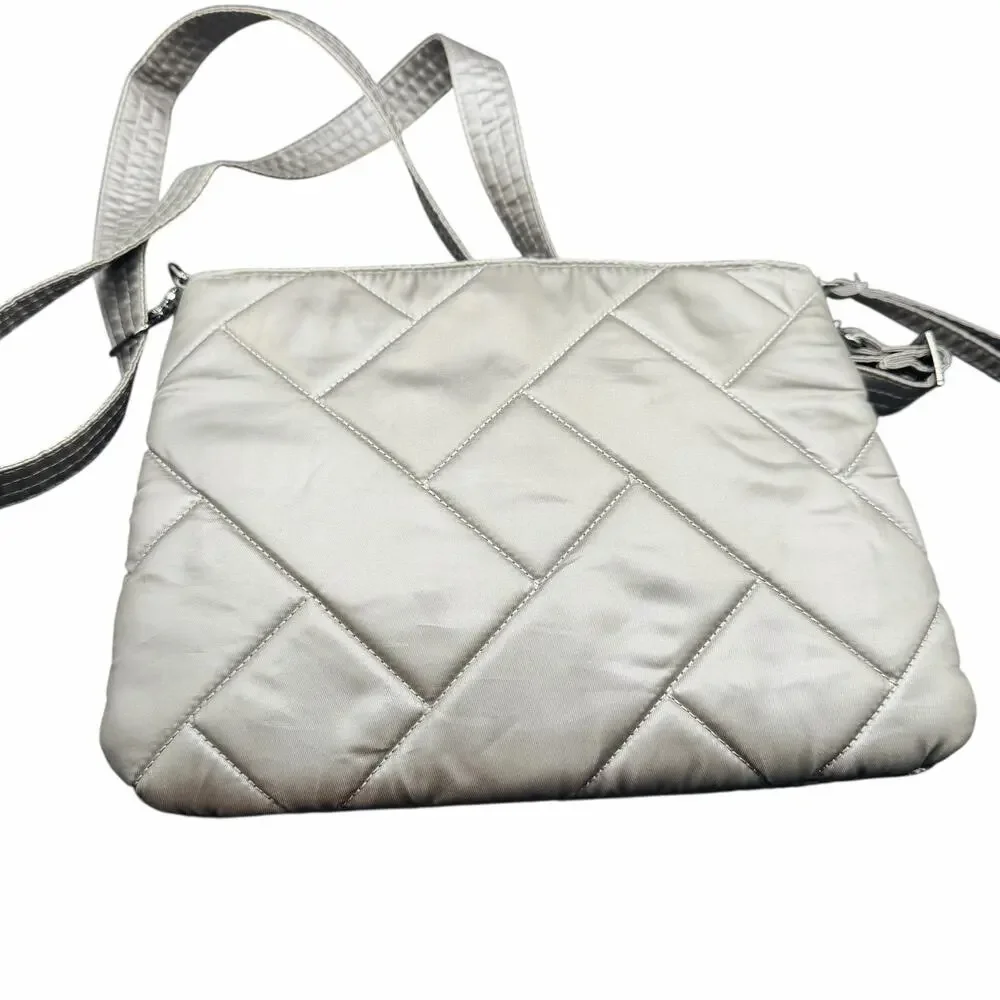 Lug Quilted Champagne Crossbody Bag Multi Zip Nylon Travel Purse